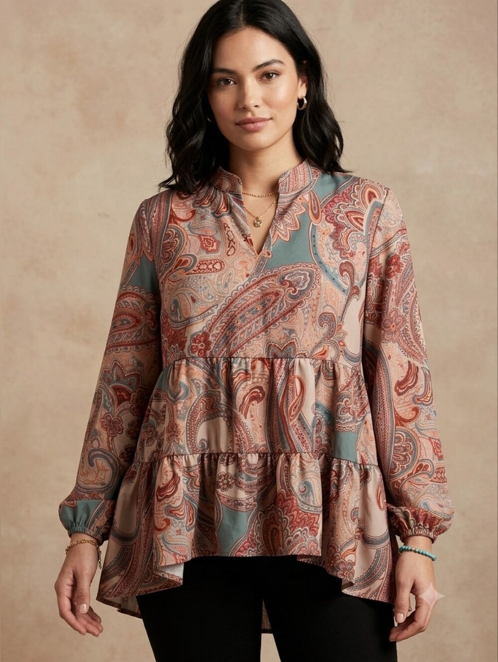 SHEIN High Low Paisley Blouse